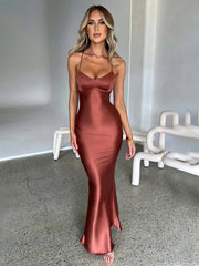 Long Slim Bodycon Spaghetti Strap Backless Spring Summer Maxi Dress