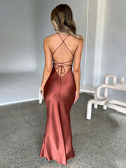 Long Slim Bodycon Spaghetti Strap Backless Spring Summer Maxi Dress