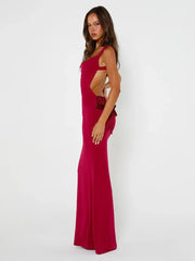 Long Slim Bodycon Spaghetti Strap Bow Backless Spring Summer Maxi Dress