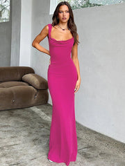 Long Slim Bodycon Spaghetti Strap Bow Backless Spring Summer Maxi Dress