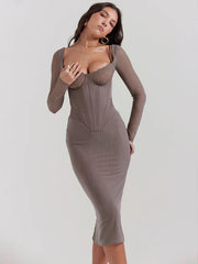 Long Slim Bodycon Strapless Autumn Winter Backless Nightclub Midi Dress