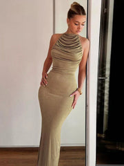 Off Shoulder Long Halter Slim Bodycon Backless Party Maxi Dress