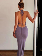 Off Shoulder Long Halter Slim Bodycon Backless Party Maxi Dress