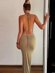 Off Shoulder Long Halter Slim Bodycon Backless Party Maxi Dress