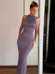 Off Shoulder Long Halter Slim Bodycon Backless Party Maxi Dress