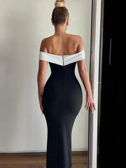 Off Shoulder Long Slim Bodycon Spring Summer Backless Nightclub Midi Dress