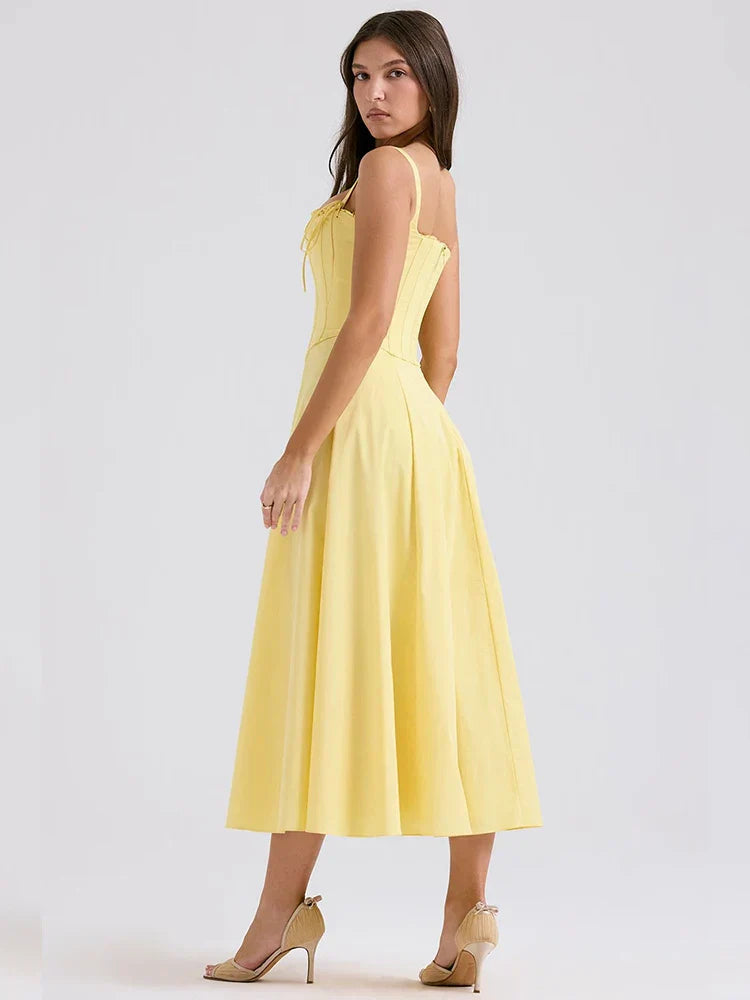 Waist Wrap A-line Long Spaghetti Strap Summer Backless Sexy Midi Dress