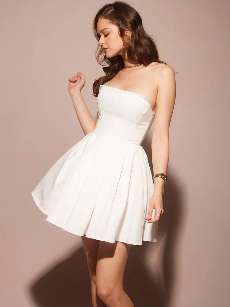 Bow Bandage A-line Spaghetti Strap Summer Backless Nightclub Party Mini Dress