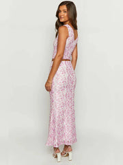 Flower V-neck Open Navel Top Slim Fit Girl Wrap Hip 2 Piece Dress