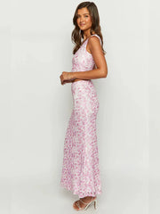 Flower V-neck Open Navel Top Slim Fit Girl Wrap Hip 2 Piece Dress