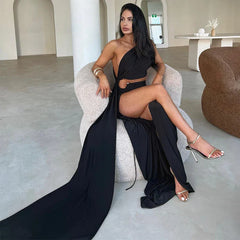 Split Backless One Shoulder Elegant Long Summer Nightclub Maxi Dress