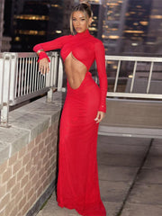Hollow Out Mermaid Long Backless Nightclub Autumn Winter Maxi Dress