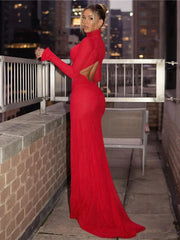 Hollow Out Mermaid Long Backless Nightclub Autumn Winter Maxi Dress