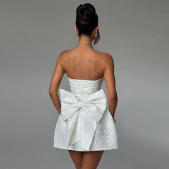 JacquardWaist Wrap Off Shoulder Bow Party Spring Summer Mini Dress
