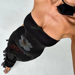 Lace Side Print Slim Bodycon Long Backless Nightclub Summer Maxi Dress