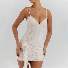 Lace Bodycon Spaghetti Strap Spring Summer Backless Nightclub Party Mini Dress