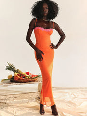 Lace Strapless Spaghetti Strap Summer Elegant Midi Dress