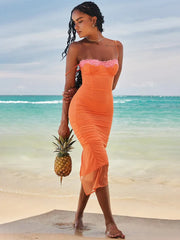 Lace Strapless Spaghetti Strap Summer Elegant Midi Dress