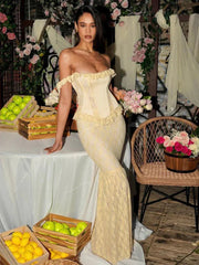 Mermaid Long Off Shoulder Lace Patchwork Backless Spring Summer Maxi Dress