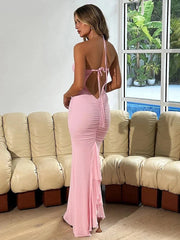 Mermaid Bodycon Elegant Long Halter Backless Nightclub Summer Maxi Dress