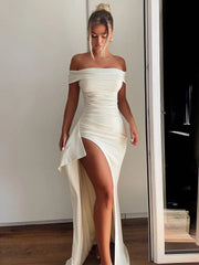 Off Shoulder Long Summer High Split Backless Nightclub Party Maxi Dress