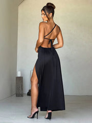 One Shoulder Long High Split Backless Nightclub Spring Summer Maxi Dress