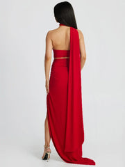 One Shoulder Long High Split Halter Backless Spring Summer Maxi Dress
