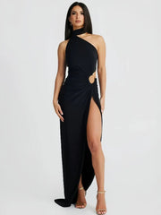 One Shoulder Long High Split Halter Backless Spring Summer Maxi Dress