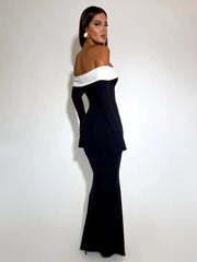 Patchwork Long Off Shoulder Nightclub Autumn Winter Maxi Dress