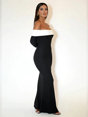 Patchwork Long Off Shoulder Nightclub Autumn Winter Maxi Dress