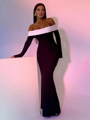 Patchwork Long Off Shoulder Nightclub Autumn Winter Maxi Dress