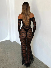 Lace Long Off Shoulder Backless Autumn Winter Maxi Dress