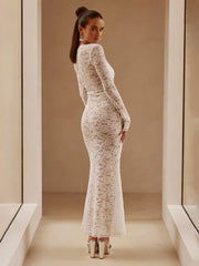 Perspective Lace Slim Bodycon Long Nightclub Autumn Winter Maxi Dress