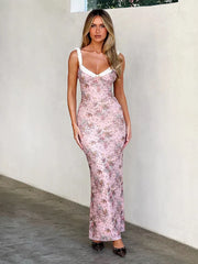 Print Bodycon Spaghetti Strap Elegant Long Spring Summer Maxi Dress