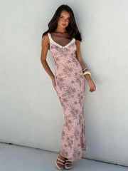 Print Bodycon Spaghetti Strap Elegant Long Spring Summer Maxi Dress