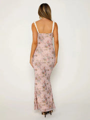 Print Bodycon Spaghetti Strap Elegant Long Spring Summer Maxi Dress