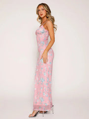 Print Bodycon Spaghetti Strap Elegant Long Spring Summer Maxi Dress