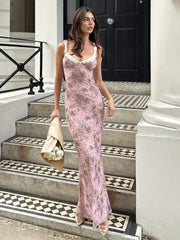 Print Bodycon Spaghetti Strap Elegant Long Spring Summer Maxi Dress