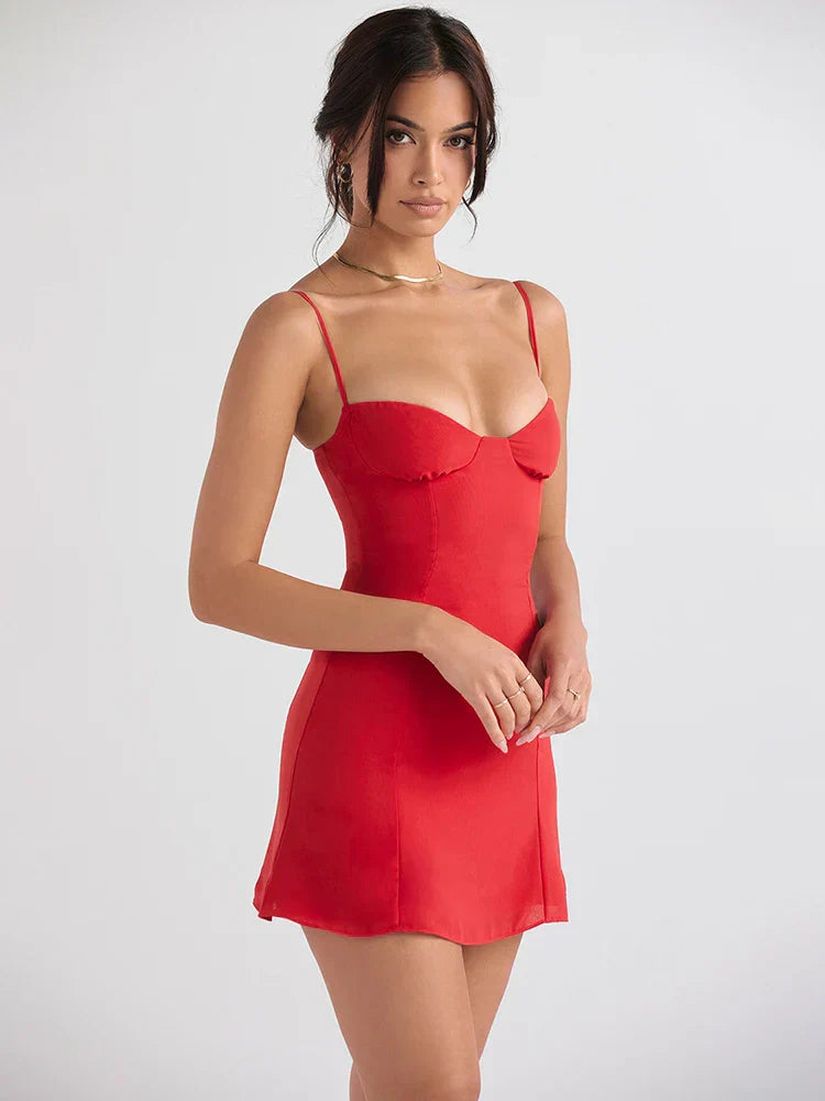 Short A-Line Summer Slim Sling Spaghetti Strap Strapless Backless Mini Dress
