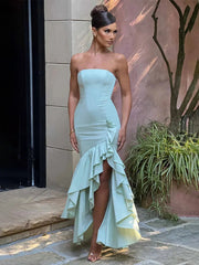 Ruffles High Split Nightclub Party Slim Bodycon Summer Elegant Long Maxi Dress