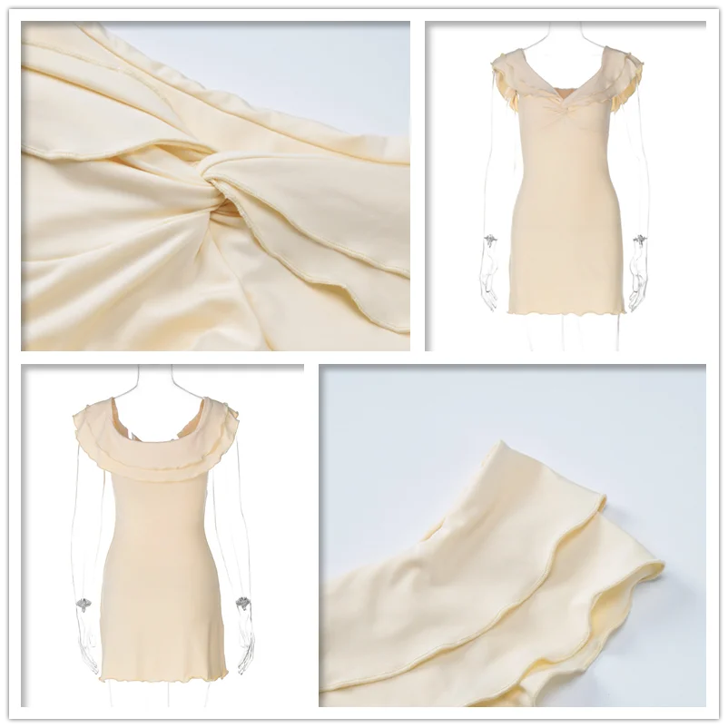 Ruffles Bodycon Spring Summer Strapless Backless Nightclub Party Mini Dress