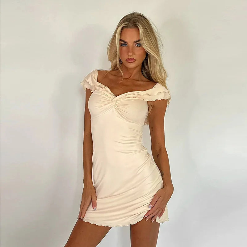 Ruffles Bodycon Spring Summer Strapless Backless Nightclub Party Mini Dress