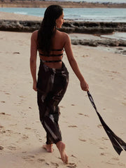 Scarf Print Bodycon Long Backless Nightclub Spring Summer Maxi Dress