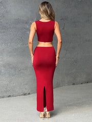 Party Spaghetti-strap Crop-top Slim-fit 2 Piece Dress