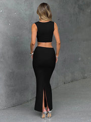 Party Spaghetti-strap Crop-top Slim-fit 2 Piece Dress