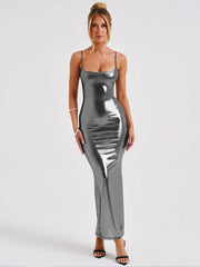 Sparkle Glittar Bodycon Elegant Long Spaghetti Strap Party Maxi Dress