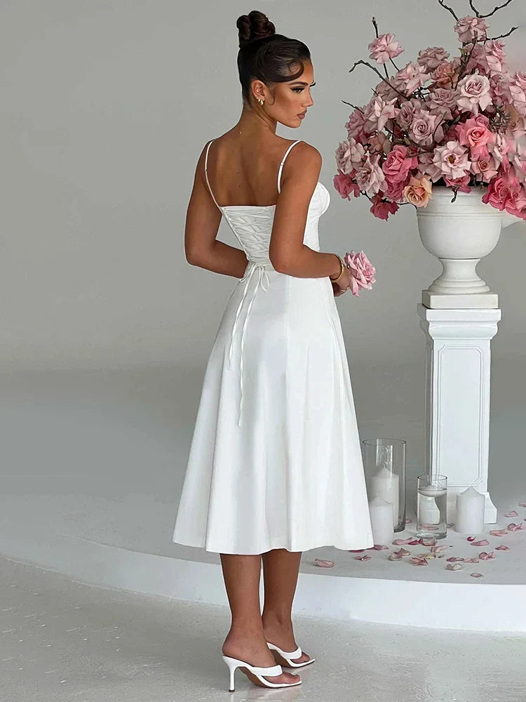 A-line Long Spaghetti Strap Summer Backless Split Nightclub Sexy Midi Dress