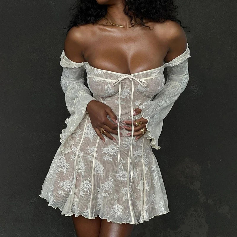 Strapless Lace A-line Autumn Winter Backless Nightclub Party Mini Dress