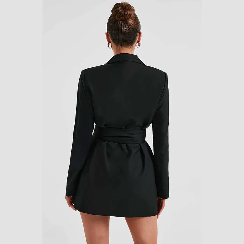 Temperament Bandage Suit Autumn Winter Deep V Neck Party Mini Dress