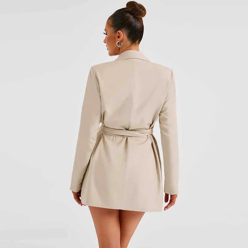 Temperament Bandage Suit Autumn Winter Deep V Neck Party Mini Dress